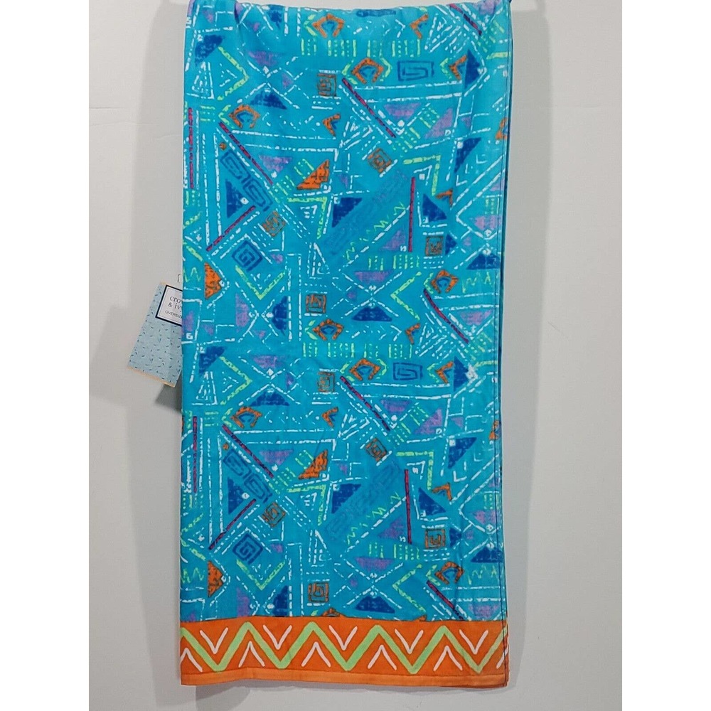 Crown & Ivy 36x72 Geo Cabana Print Multicolored Beach Towel NWT